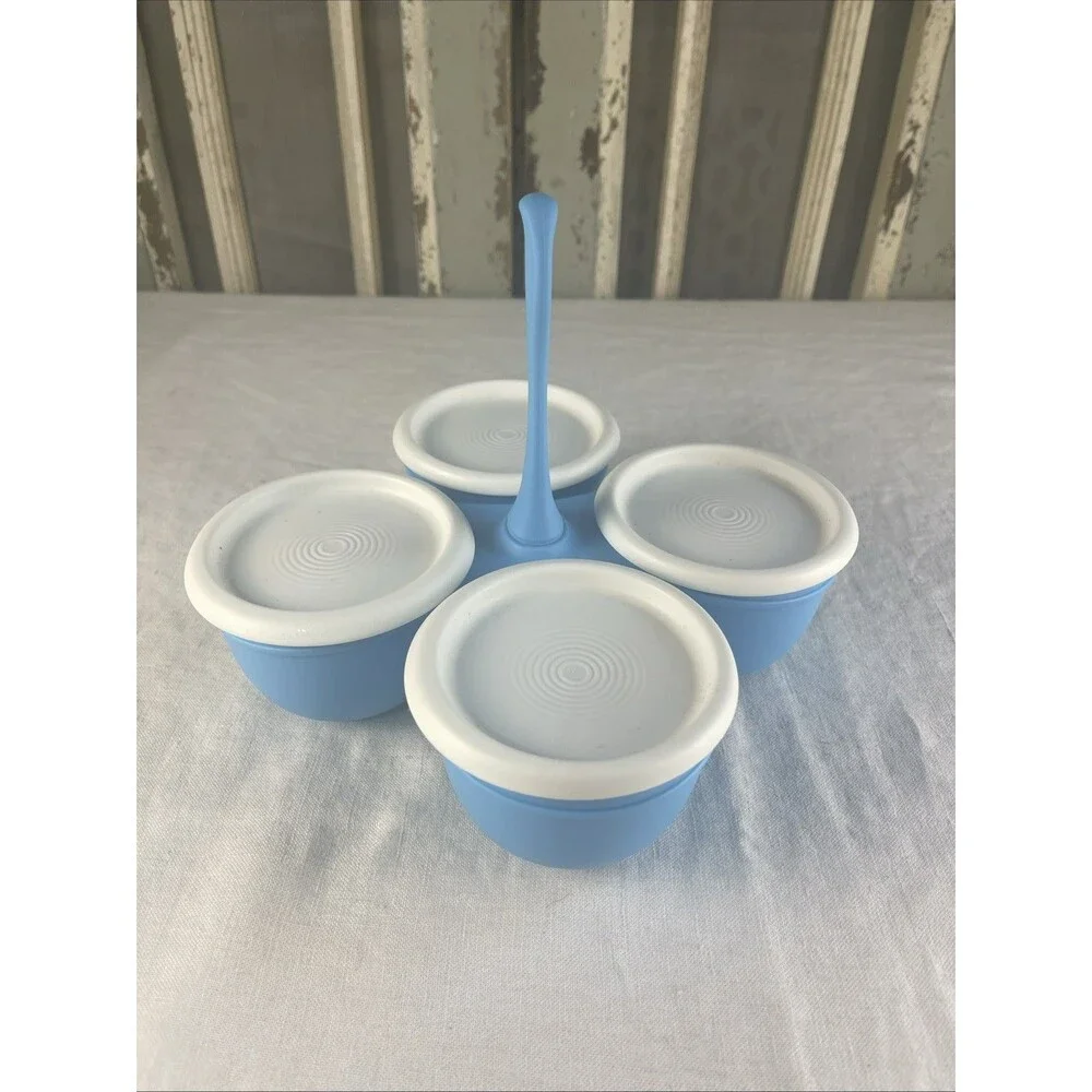 Tupperware Blue Four Cup Condiment Caddy